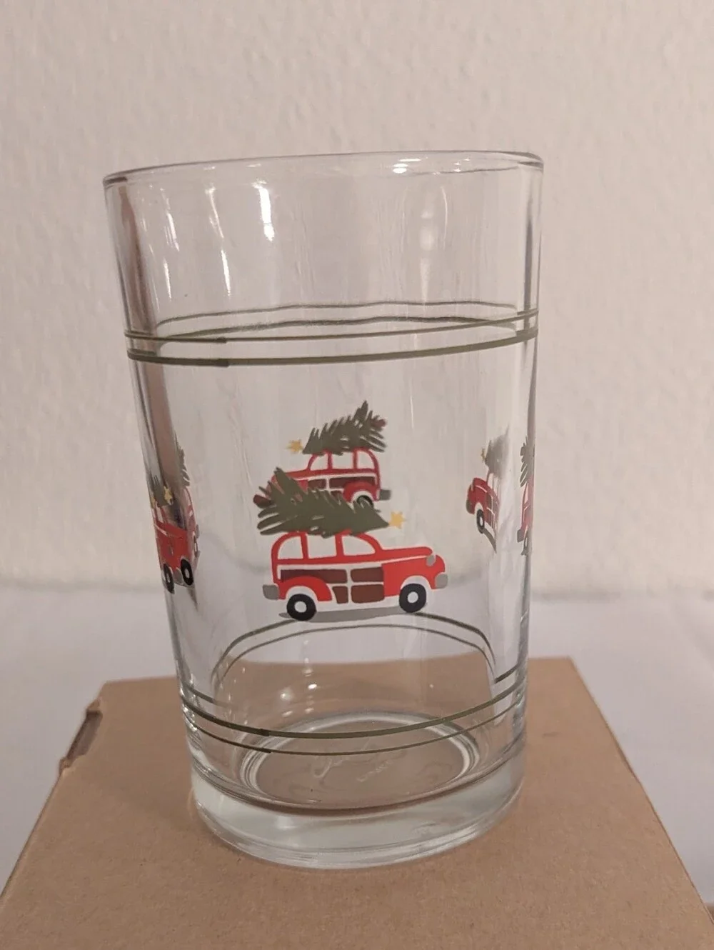 Pottery Barn juice glasses Set of 8 Christmas Car woody Crisa signed NIB